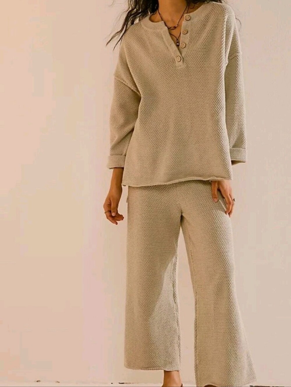 Free People Beach Hailee Lounge Set Pants Tan Beige Size Small